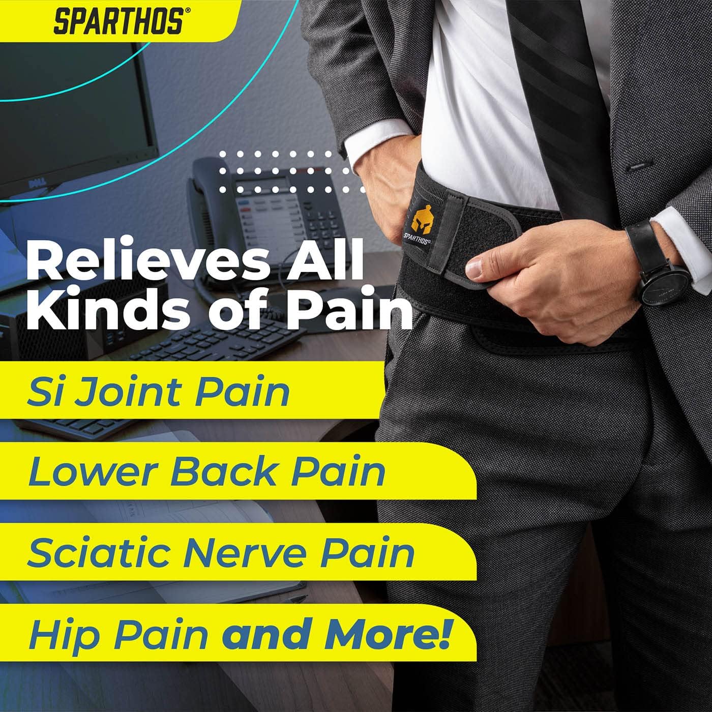 Sparthos Sacroiliac Si Hip Belt Relief from Si Joint, Sciatica, Pelvis, Lower Back Pain - Support Brace for Women and Men - for Sacral Nerve, Hip Loc Tilt Up Belts Braces (Black-REG)