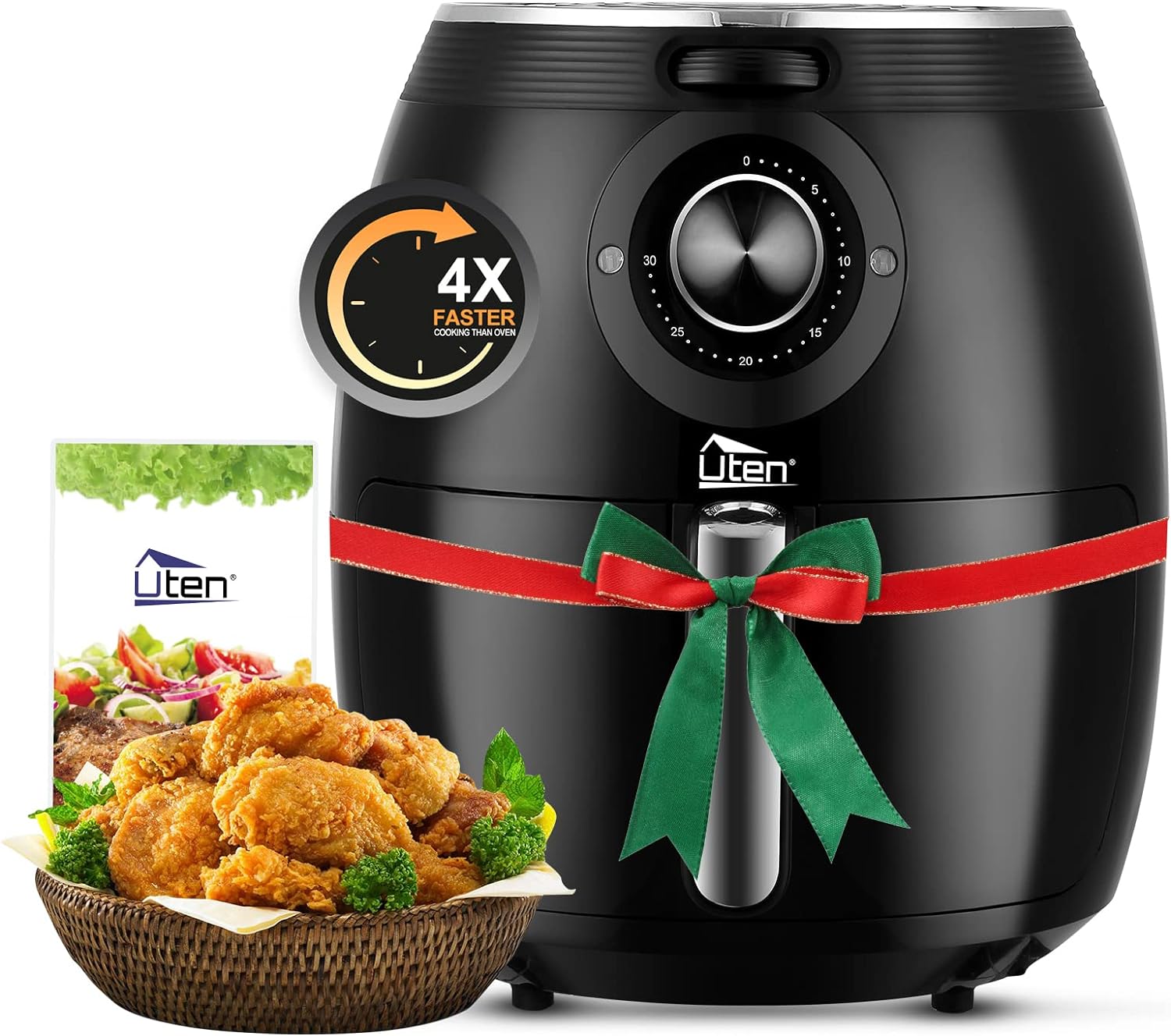 Air Fryer 5.8QT/5.5L, Uten 1700W AirFryer High-Power Electric Hot Temperature Control Timer Knob, Non Stick Fry Basket, Dishwasher Safe, Apply to Party, Afternoon Tea, Black