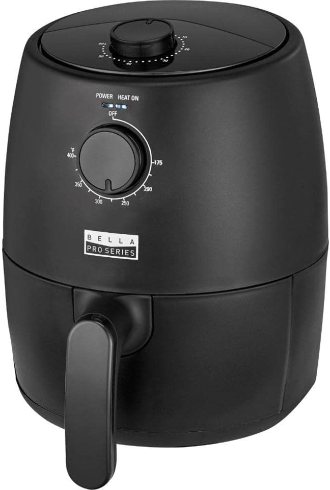 BELLA 2 qt Manual Air Fryer Oven and 5-in-1 Multicooker with Removable Nonstick and Dishwasher Safe Crisping Tray and Basket, 1200 Watt Heating System, Matte Black