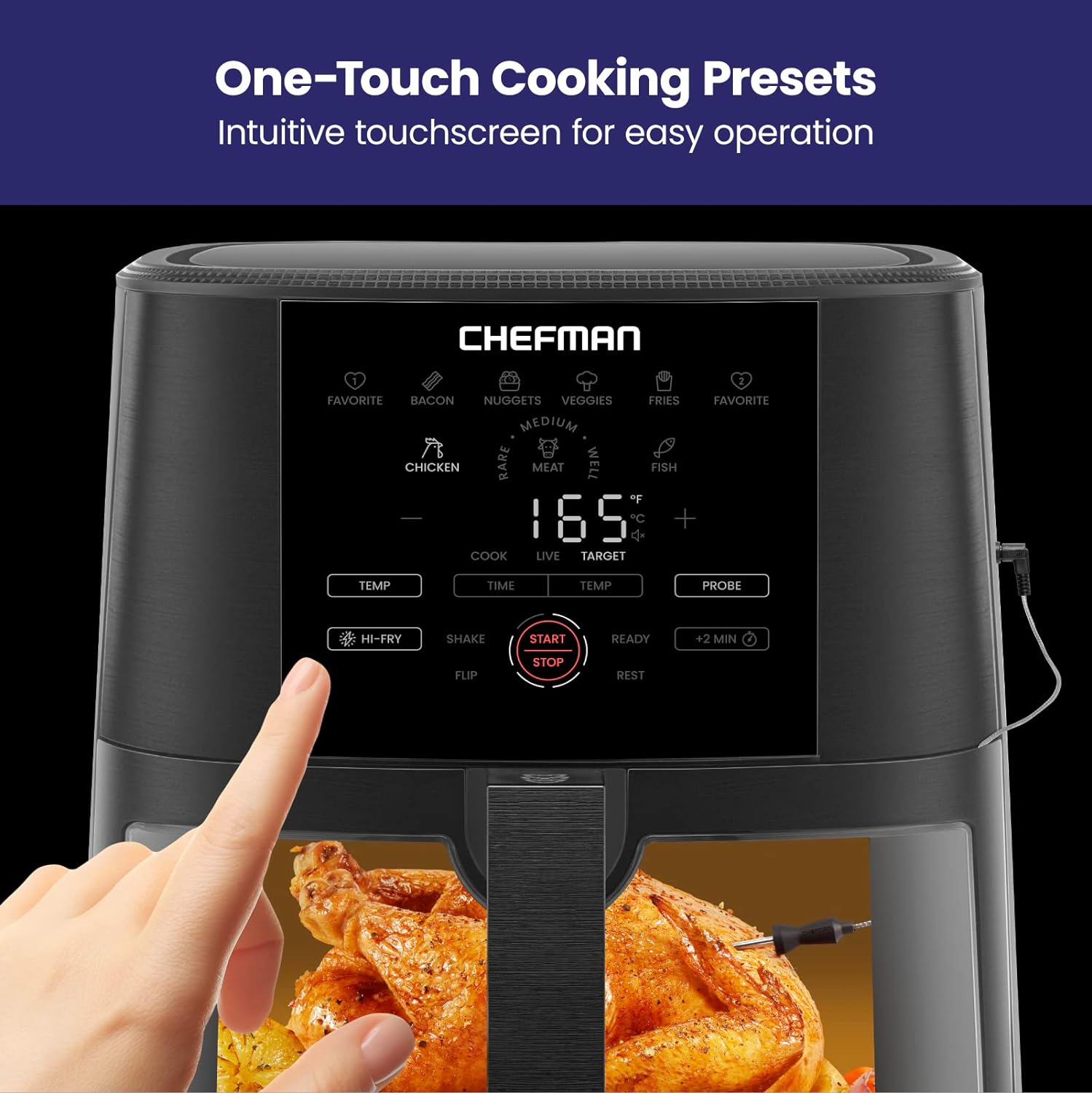 Chefman Digital Air Fryer, Large 5 Qt Family Size, One Touch Digital Control Presets, French Fries, Chicken, Meat, Fish, Nonstick Dishwasher-Safe Parts, Automatic Shutoff, Black