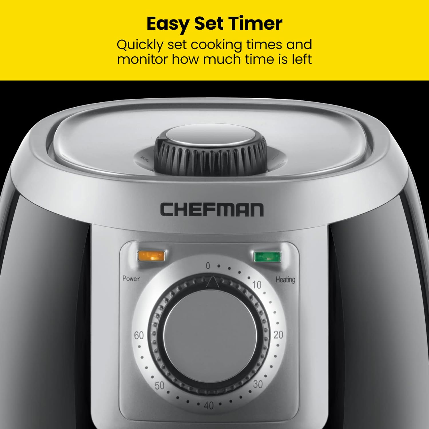 CHEFMAN Small, Compact Air Fryer Healthy Cooking, 2 Qt, Nonstick, User Friendly and Adjustable Temperature Control w/ 60 Minute Timer Auto Shutoff, Dishwasher Safe Basket, BPA - Free, Black