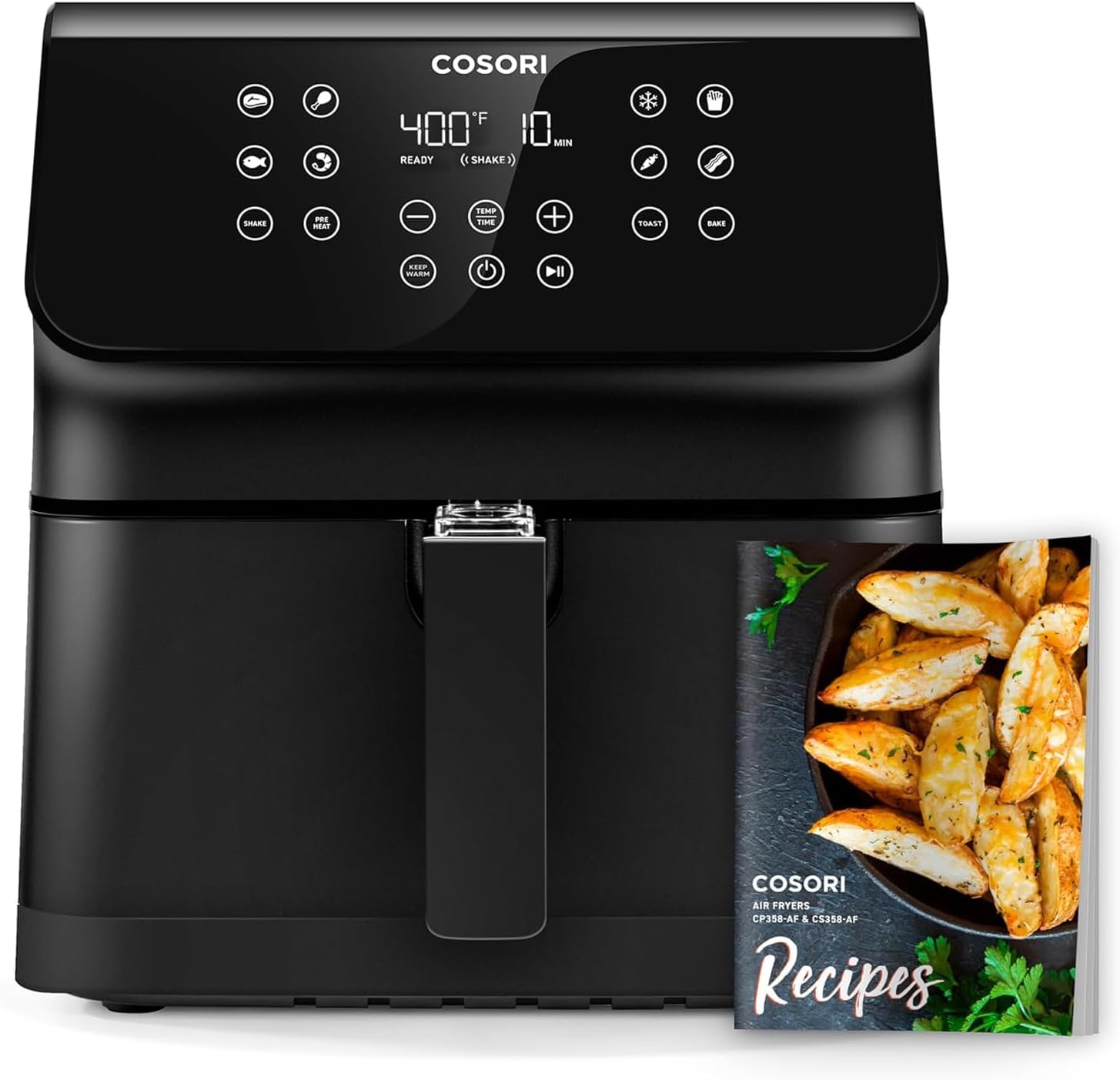 COSORI Pro II Air Fryer Oven Combo, 5.8QT Large Airfryer that Toast, Bake, 12-IN-1 Customizable Functions, Cookbook and Online Recipes, Nonstick Detachable Square Basket, Dishwasher-Safe, Black