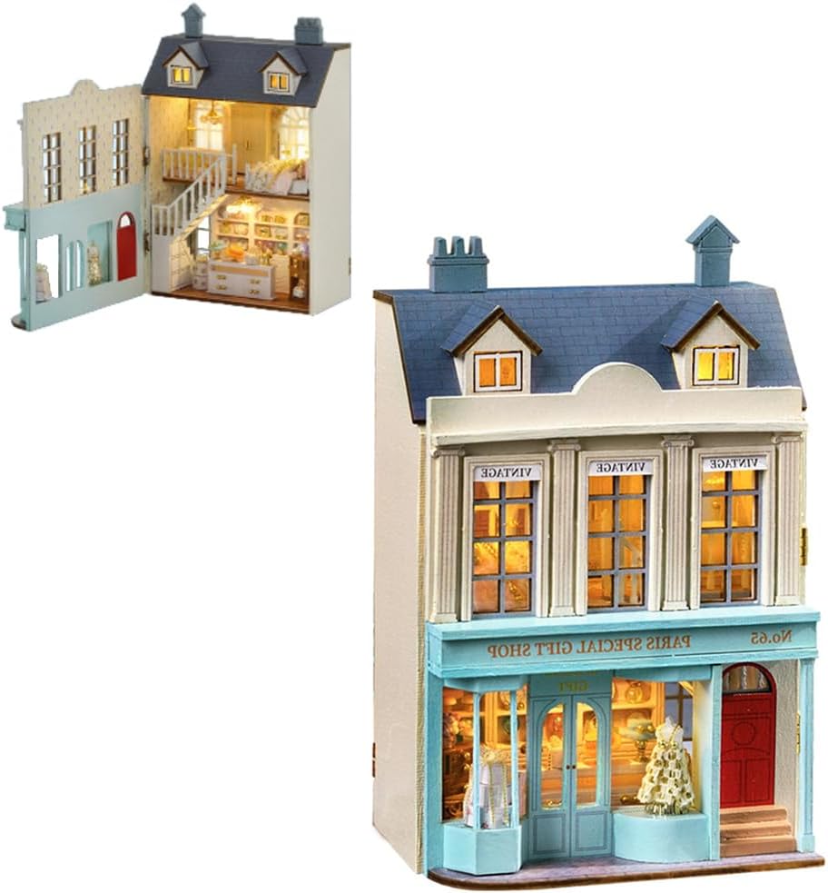 DIY Miniature Wooden Dollhouse Furniture Kit,Mini Handmade Doll House with LED,1:24 Scale Creative Woodcrafts Toys for Adult Friend Lover Birthday Gift (MoLan House)