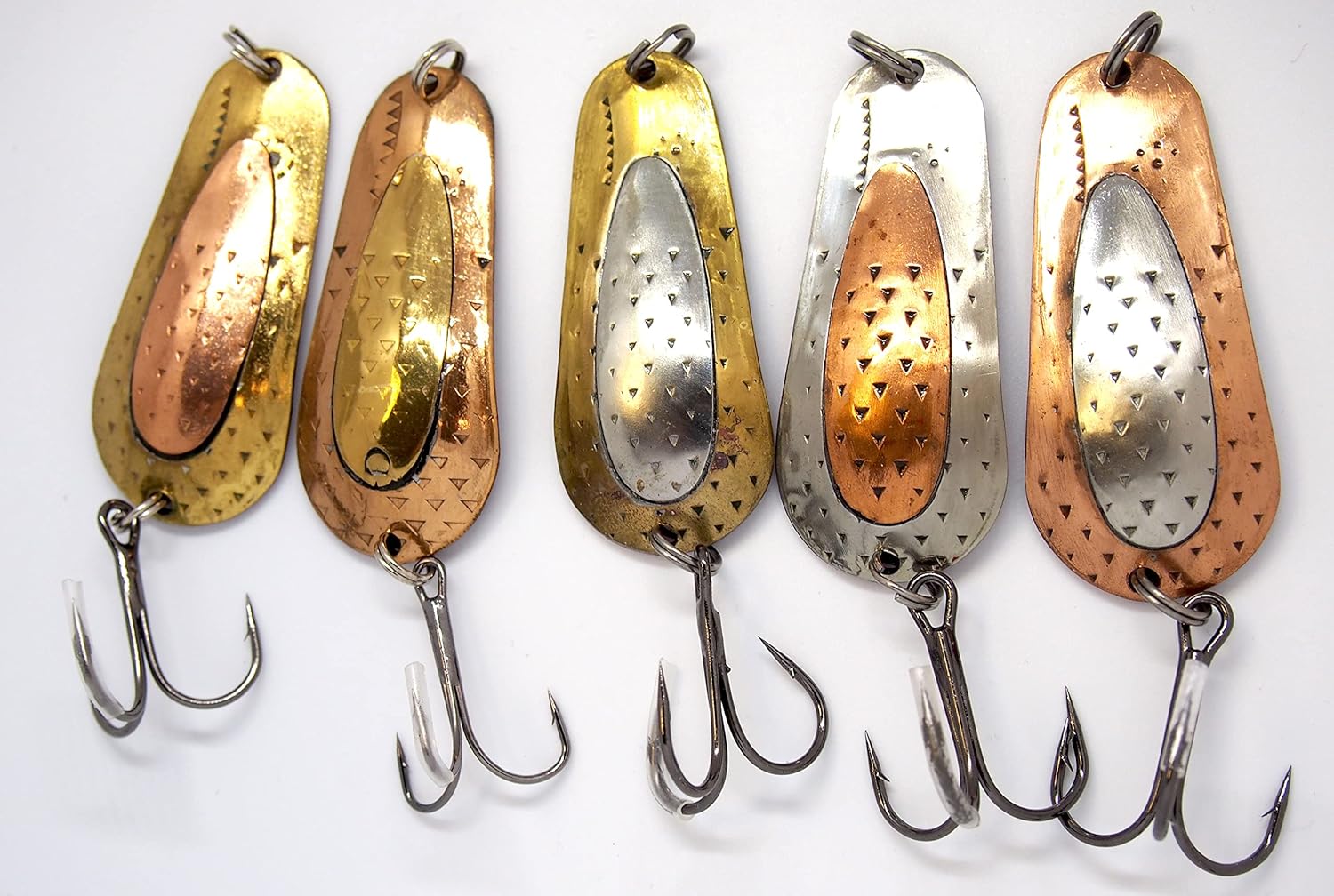 Handmade Fishing Spoon Lure Set, Unique Brass Copper Fishing Tackles for Pike and bass Fishing in a Gift Box