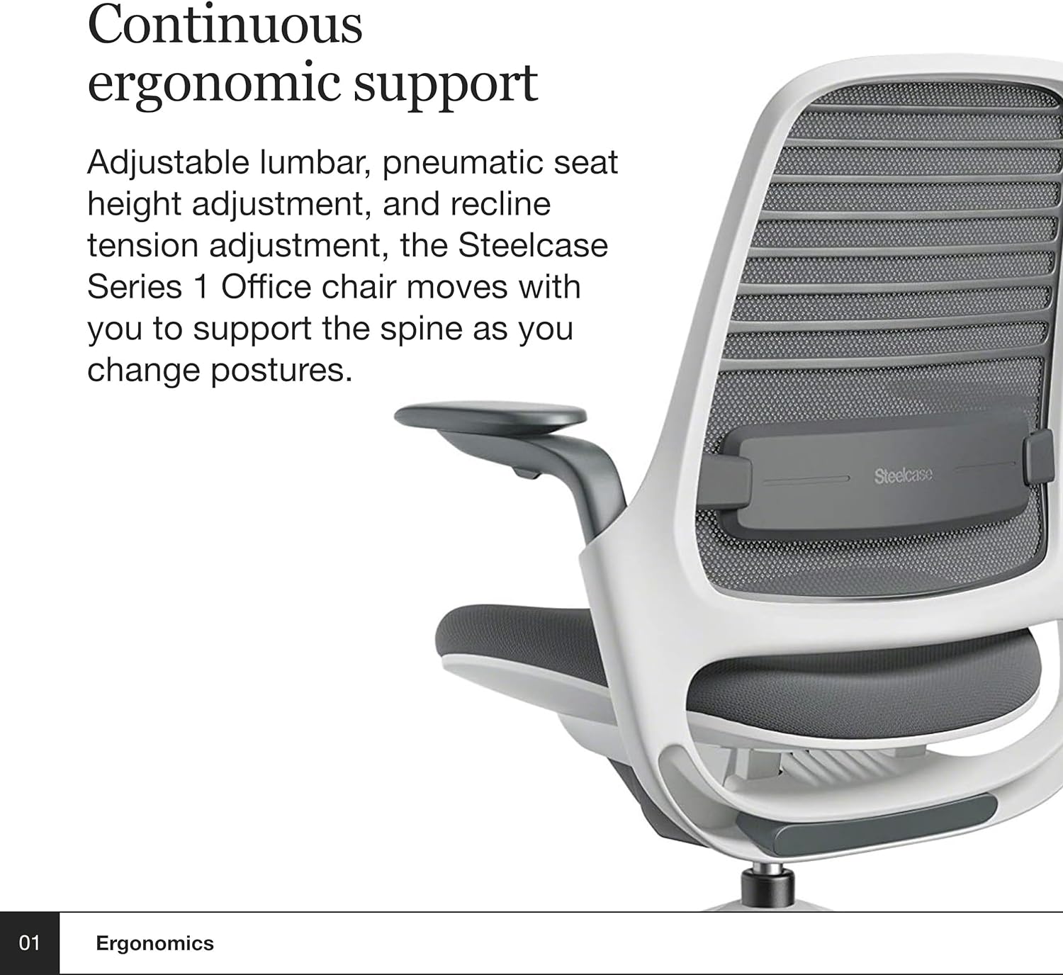 Steelcase Series 1 Office Chair - Ergonomic Work Chair with Wheels for Hard Flooring - Helps Support Productivity - Weight-Activated Controls, Back Supports Arm Support - Easy Assembly - Graphite