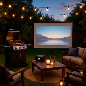 Out door BBQ set up with Anker Nebula X1 4K Projector